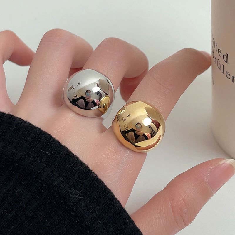 Exaggerated Metal Big Oval Open Rings For Women Men Punk Gold Color Spherical Smooth Chunky Statement Rings Zircon Gift