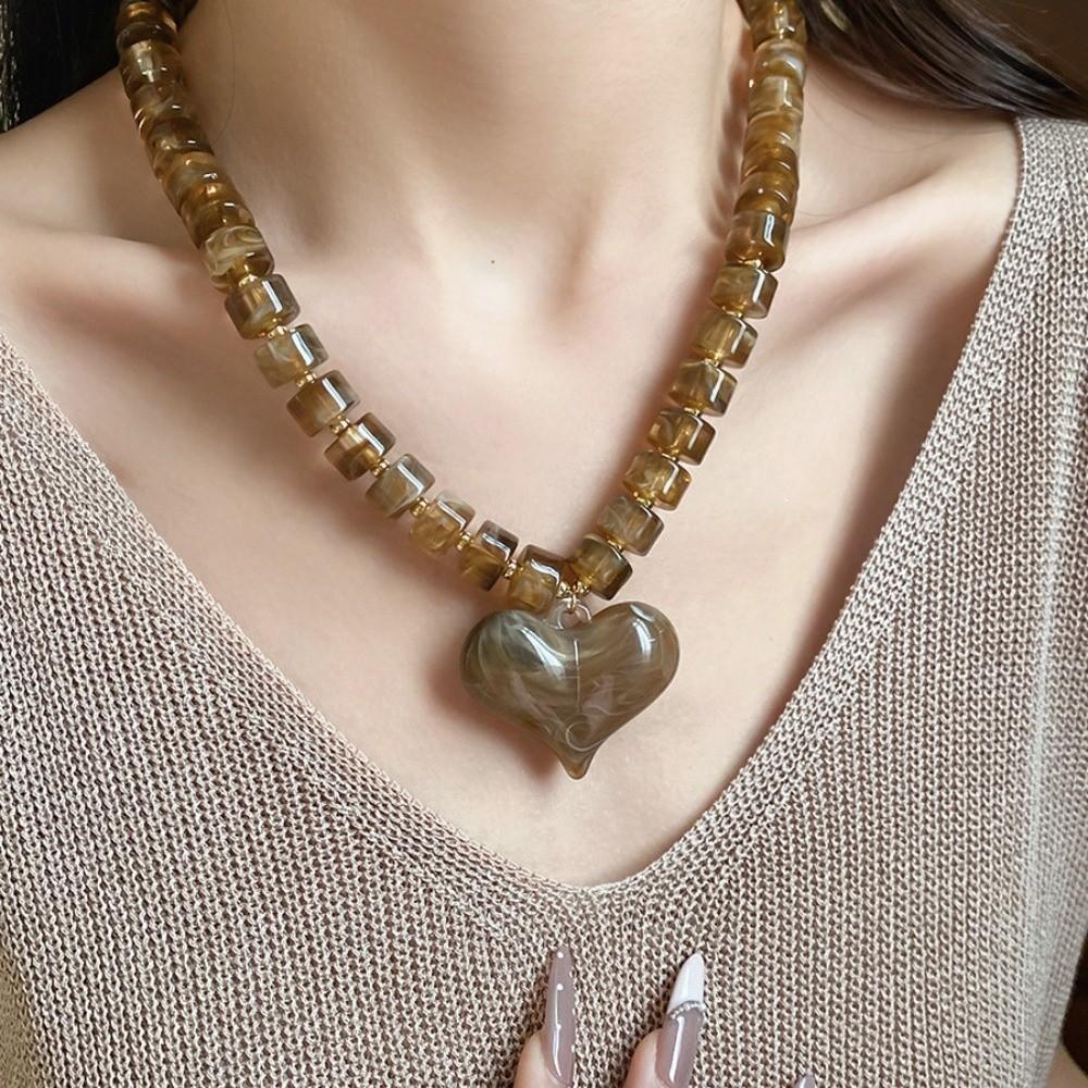 Round Bead Women Clavicle Necklace Acrylic Sweater Chain Acrylic Love Heart Necklace Travel