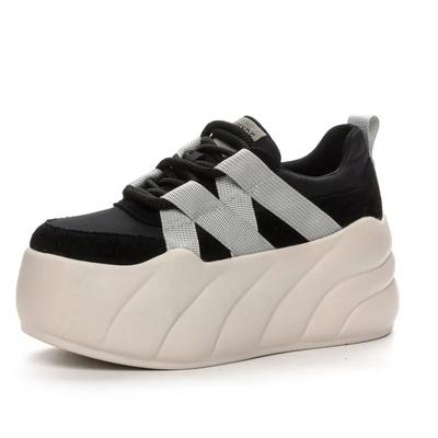Fashion 8cm Synthetic Women Stable High Platform Chunky Sneakers Fashion Spring Autumn Vulcanize Cow Genuine Leather Lace Up Shoes