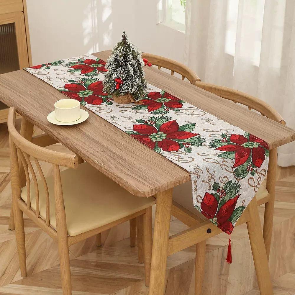 Long Christmas Table Runner Snowman Printed Xmas Desktop Decoration Santa Claus Tablecloth Banquet