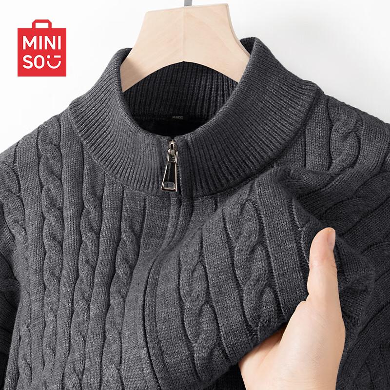 

MINISO Men s Double Zipper Stand Collar Sweater 3XL