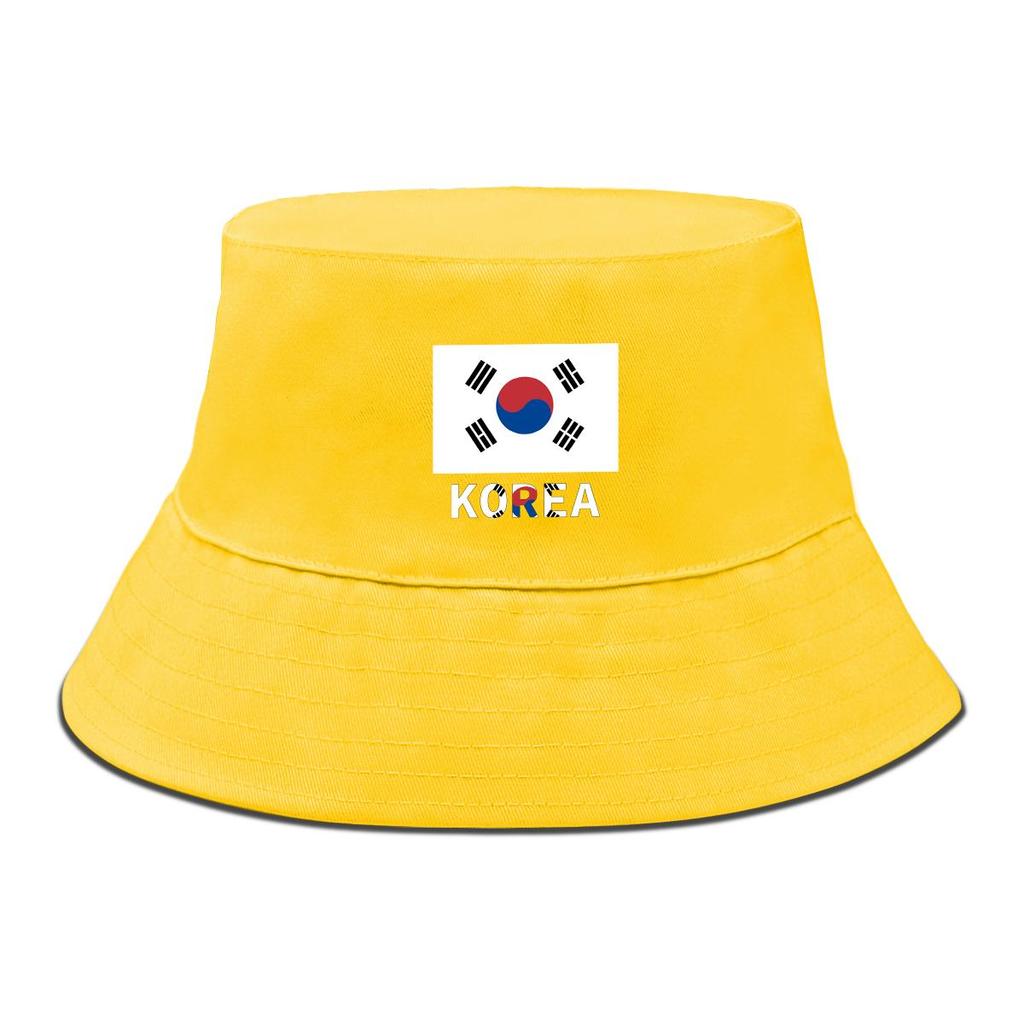 South Korea Flag Print Bucket Hat , Patriotic Fisherman Hat Solid Color Wide Brim Foldable Basin Cap