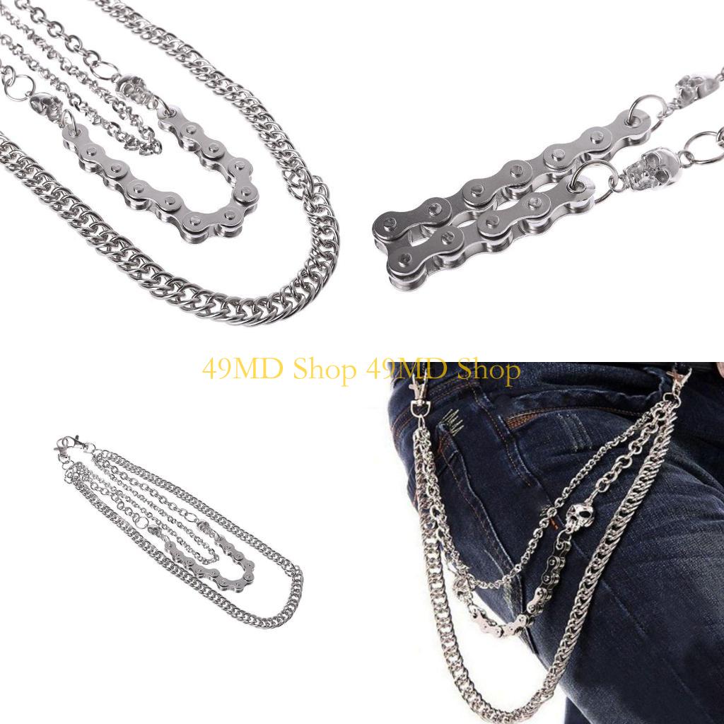 

49MD Punk Pants Chains Fashion Rock Jeans Waist Accessories Men Hip hop Skull Pendant серебряный