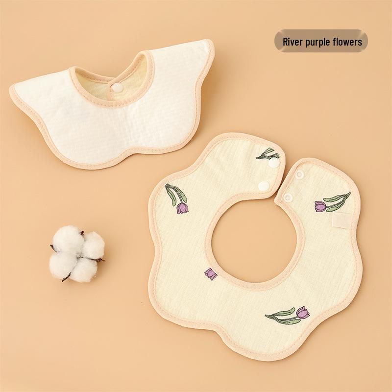 Waterproof Crêpe Fabric Baby Bib - Petal Design, Cotton Autumn/Winter Model for Newborns and Infants.
