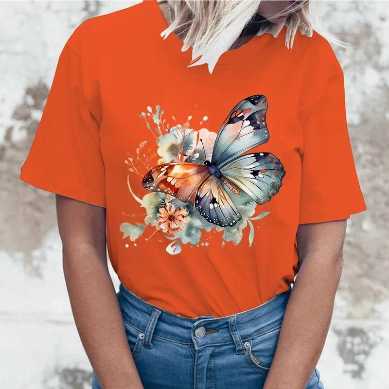 

Высококачественный хлопок с принтом цветов и бабочек Модная футболка с коротким рукавом Летняя прохладная хип-хоп топ женская 4XL