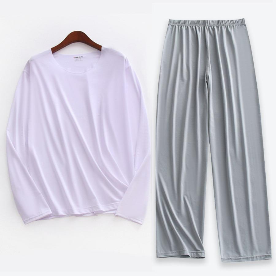 Übergröße 5XL Herren Eis Seide Pyjama Set Einfarbig Langarm Oberteile und Hosen Nachtwäsche 2-teilige Sets Weich Bequem Lounge Haus Nachtwäsche Männlich