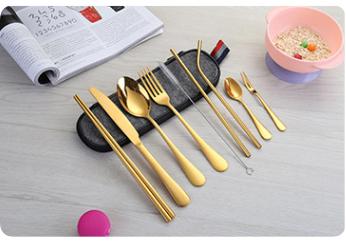 Stainless Steel Tableware Set, Portable Knife, Fork, Spoon, Chopsticks, Straw, Western, Travel Gift, 9 Pcs Set