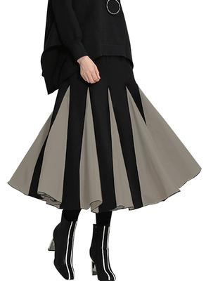Sueeya Long Elastic Loose Perfect for and Everyday Fall and Winter Women's Skirt, Two-Tone, Waist, Simple, Fit, Figure-Flattering, Stylish, Slimming,