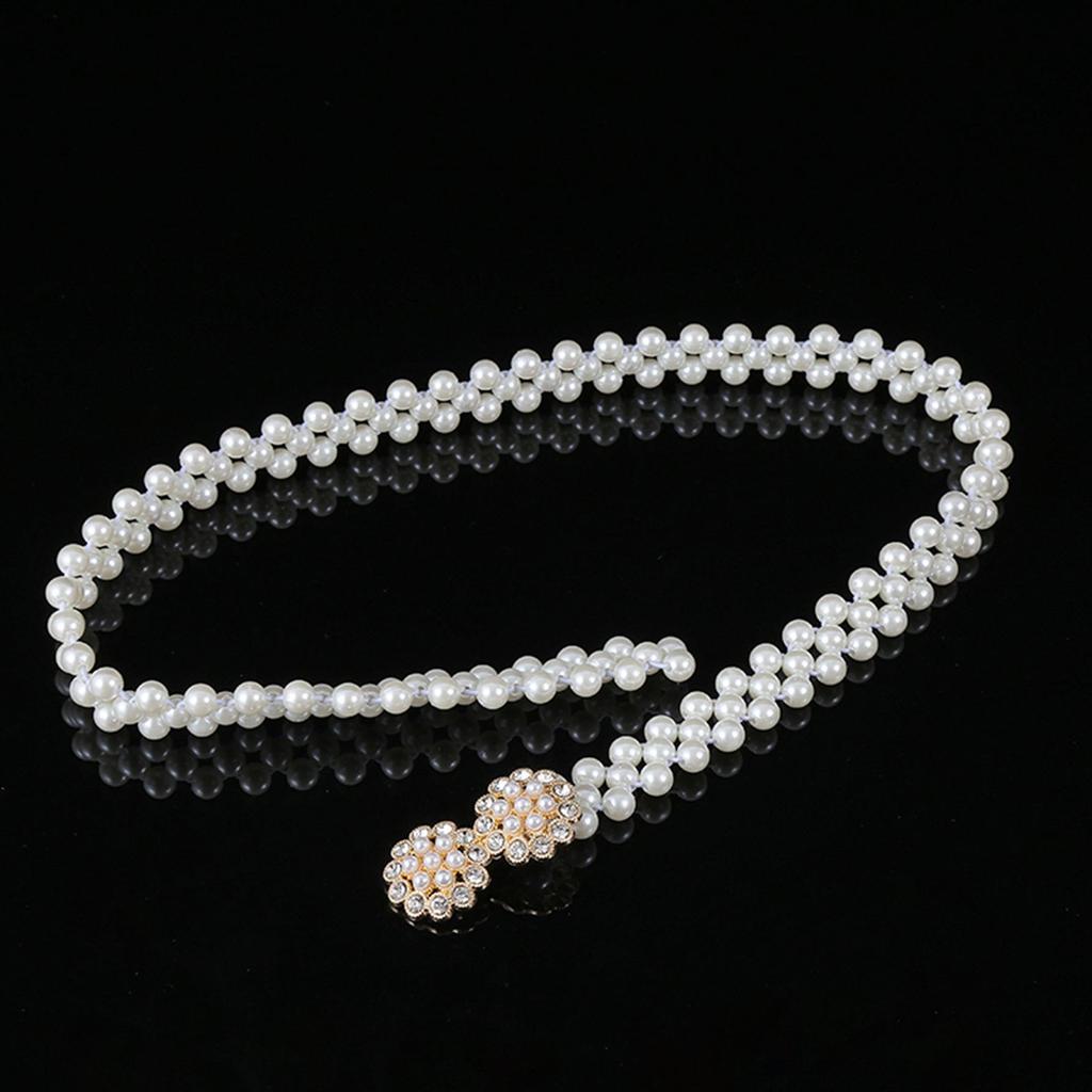 "Korean Style Rhinestone Pearl Waist Chain for Women – Fashionable, Sweet, Elastic Belt"