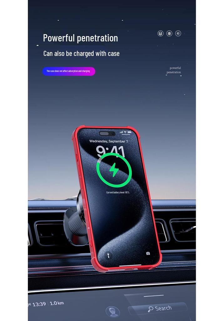 25W Wireless Car Charger Holder with Cooling Fan for iPhone 17 (Qi 2.2)