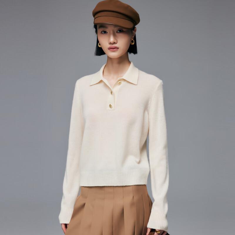 

PALUOPO Women s Elegant Cashmere Polo Collar Sweater M