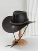 Men's and Women's PU Leather Denim Hat Bohemian Fashion Metal Rhombus Nail Belt Denim Hat Vacation Gift