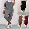 Women's Solid Color Pocket Suspenders Loose Casual Overalls