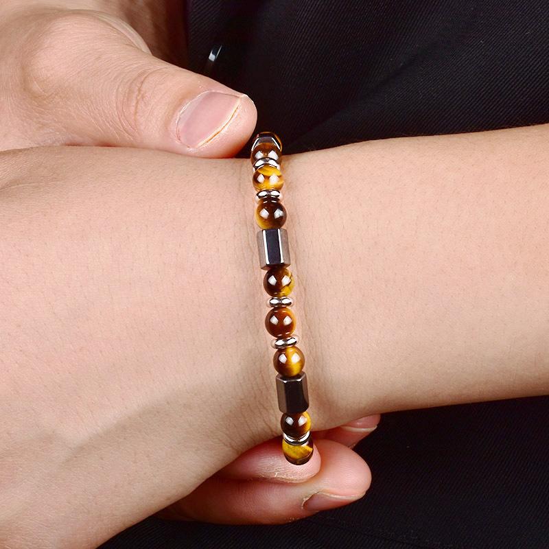 1 Stück Schwarzes Calcit Armband für Damen und Herren - Armband mit Tigerauge Perlen aus Edelstahl