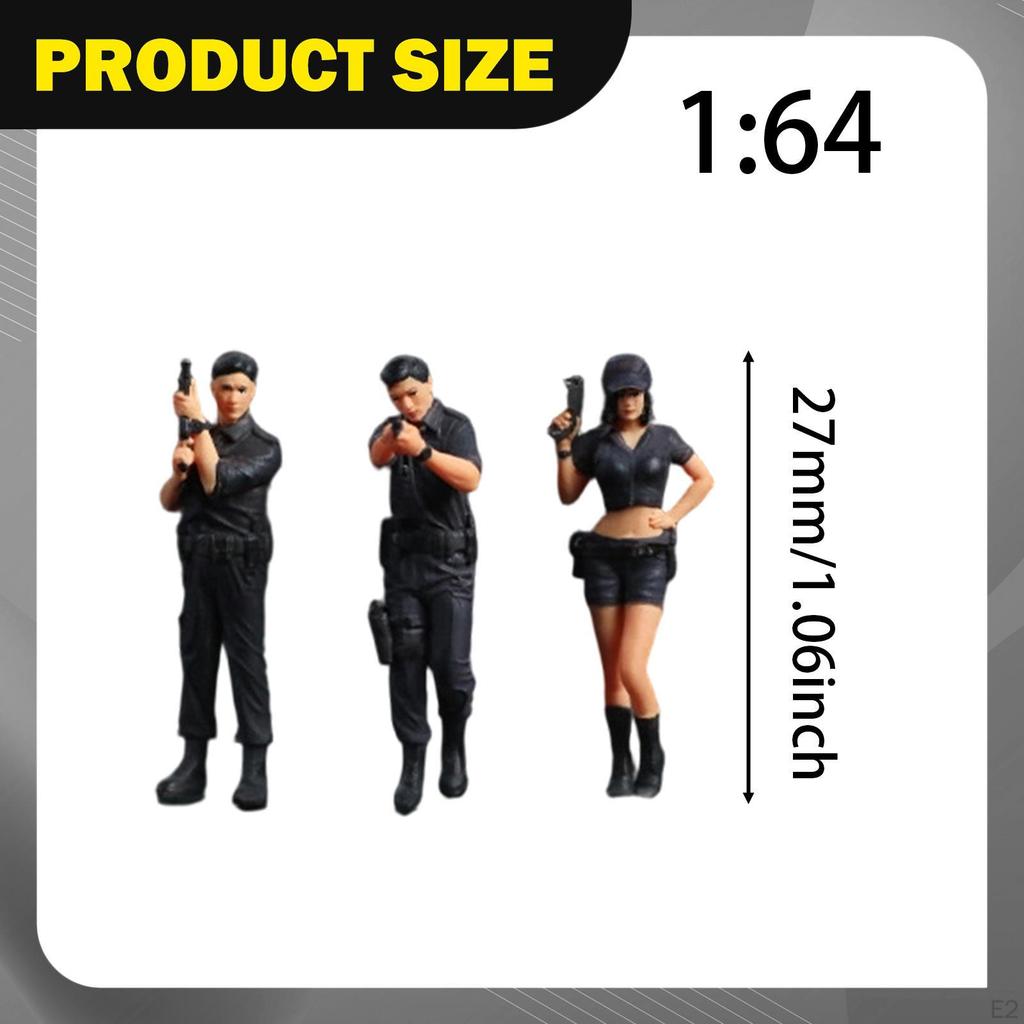 3Pcs 1/64 Scale Special Agent Miniature Figures Mini People Figurines Collectibles Small Diorama for