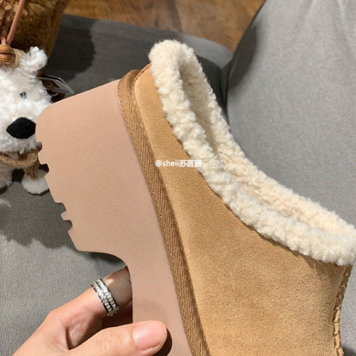 Fleece snow boots with thick soles to increase the height, wool slippers, winter bag head, fluffy slippers, and half-towed cotton shoes.