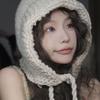 LOOKING4U Twisted Knit Hooded Bonnet Hat Ivory