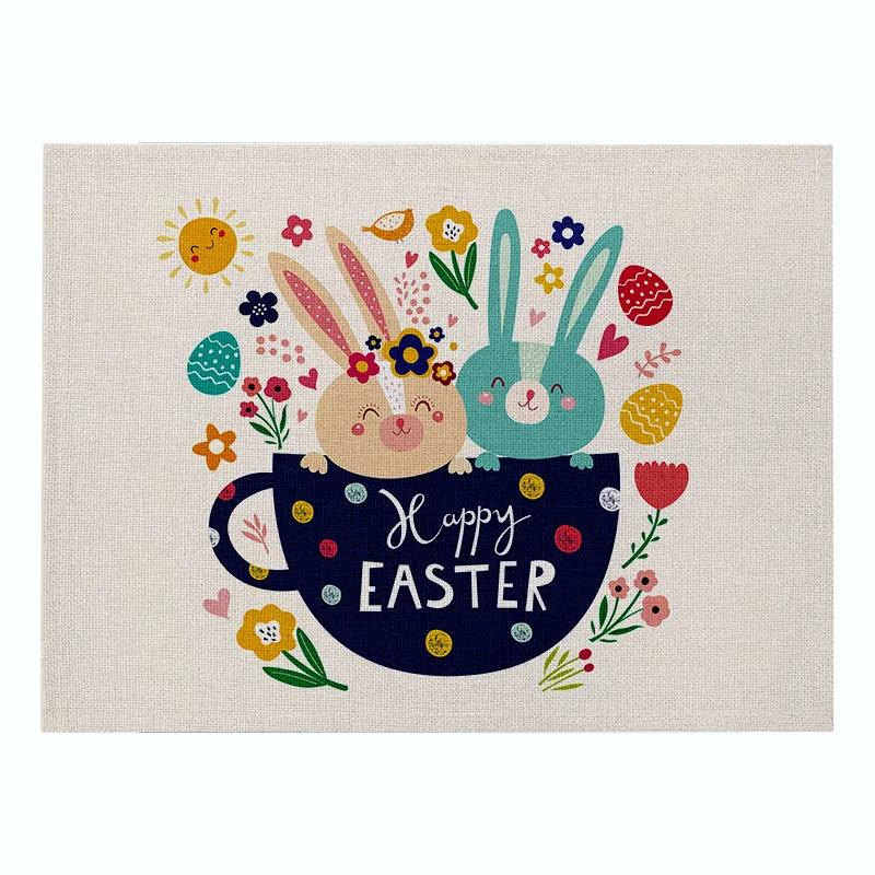 Easter meal mat, cartoon rabbit kitchen insulation coaster, heat-resistant cotton and linen Western style mat home decor