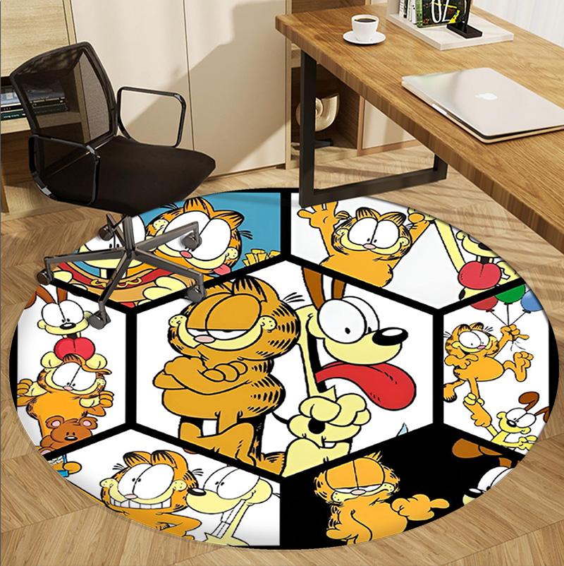 Garfield Pattern Round Rug, Indoor/Outdoor Mat, for Picnic, Gameroom, Bedroom, Office, Living Room, Home Decor Carpet, Birthday Gift