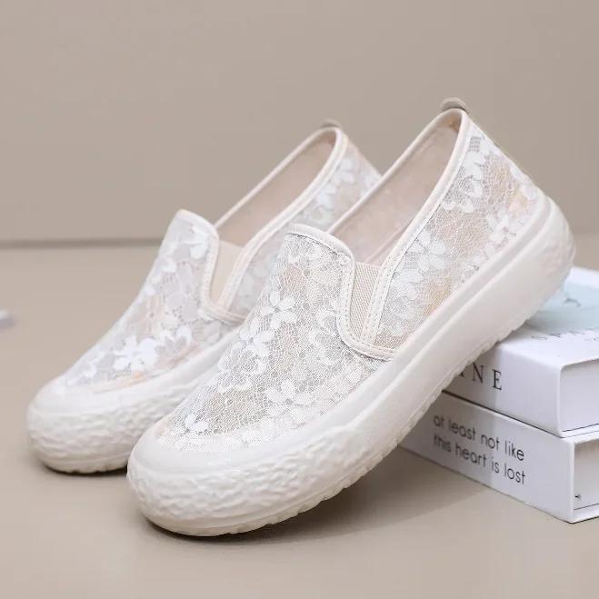 

Модная женская обувь рыбака, сетчатая дышащая обувь на плоской мягкой подошве, повседневная обувь для женщин, новая модная вышивка, лоферы на толстой подошве 2025 35