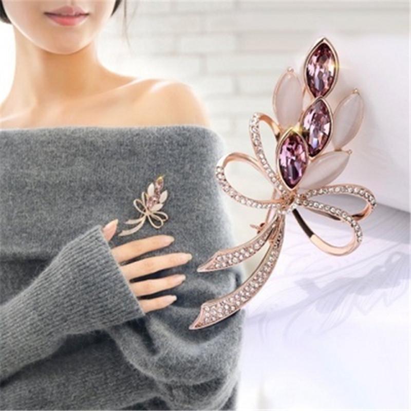 Korean Crystal Gemstone Flower Brooch Pin for Women's Clothing Accessories