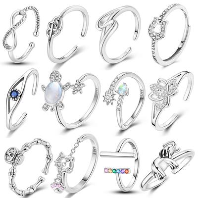 Blue Eyes Adjustable Ring Copper Original Elephant Turtle Lotus Infinity Love Open Rings For Women Wedding Jewelry