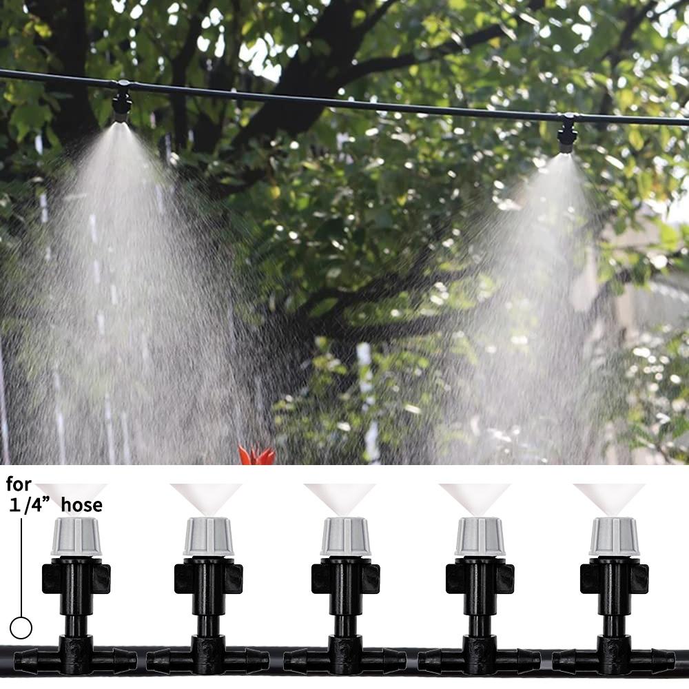10-20M Garden Misting Fog Nozzle Spray Head w/ 4/7mm Tee Connector for Patio Lawn Automatic Plant Watering System