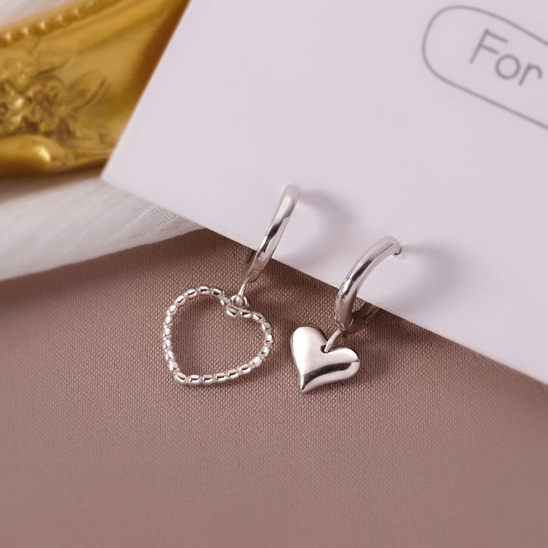 Korean Asymmetrical Heart Earrings: Retro Geometric Peach Heart Hoops & Studs for Women