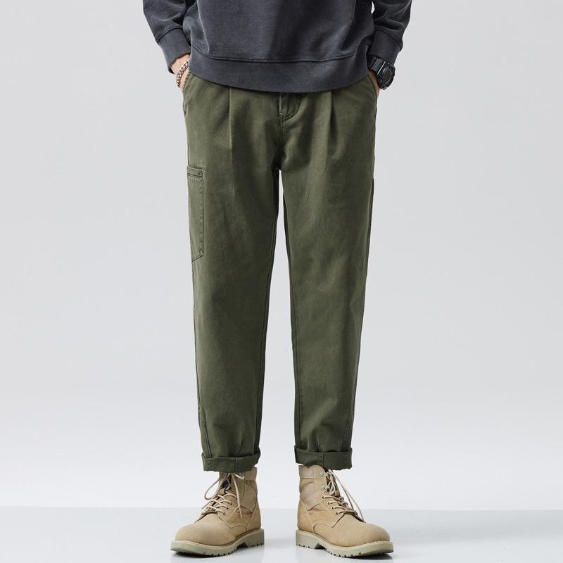 

Мужские весенне-осенние дышащие хлопковые брюки, свободные прямые брюки в стиле ретро на открытом воздухе S зелёный