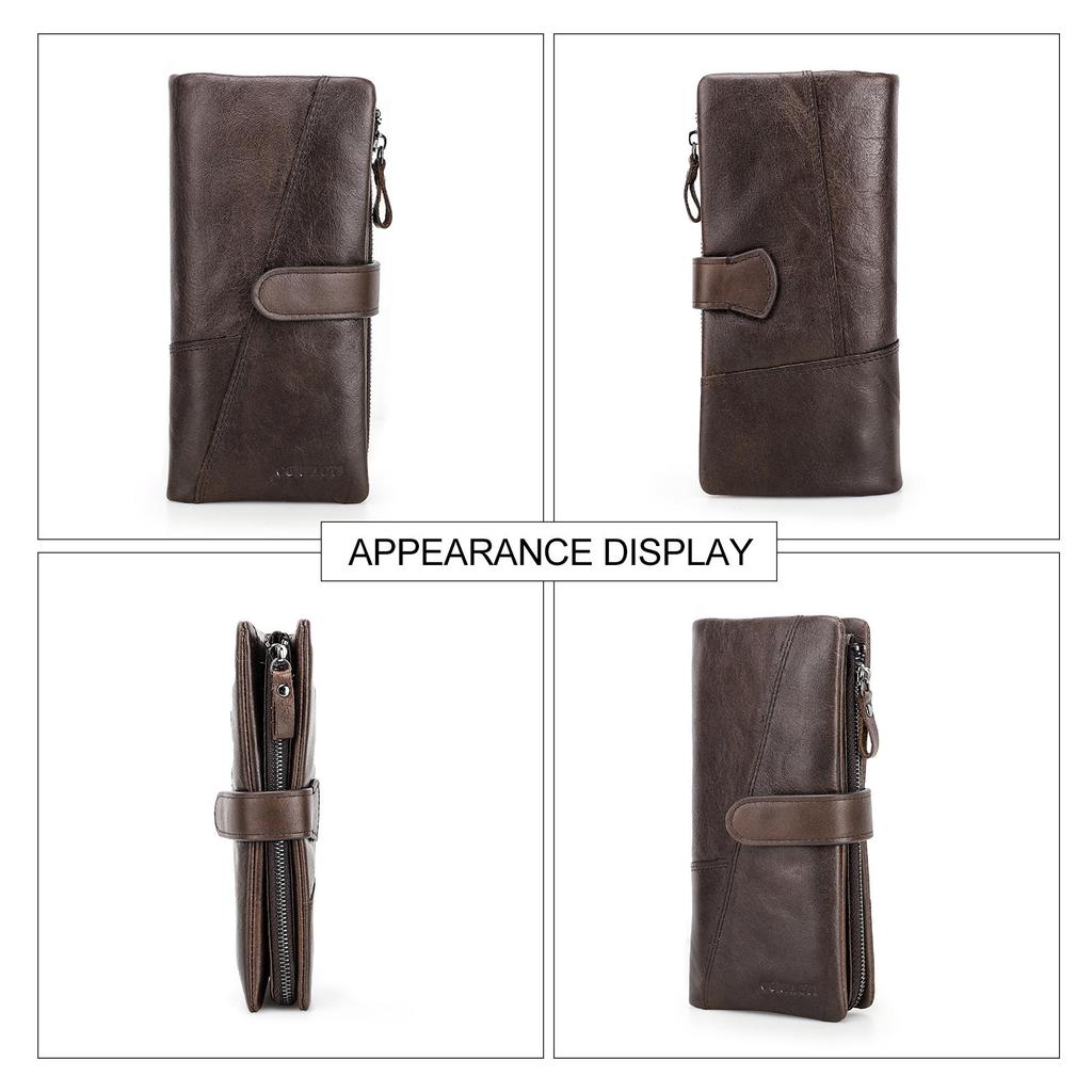 CONTACT'S Genuine Leather Men Long Wallet Phone Bag Zipper Coin Pocket Purse Male Clutch Wallet