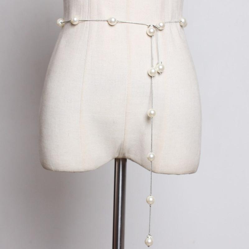 Pearl Chain Belt Gold Chain Belt for Women Fashion Plus Size Silver Waist Chains Metal Waist Belts Chains Trendy Belly Belts for Women Dress Jewelry
