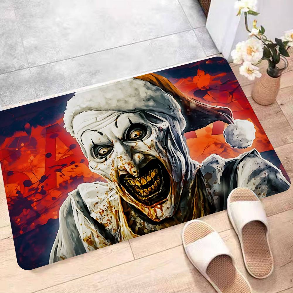 T-Terrifier 3 Clown d'Horreur Film Paillasson d'Entrée Lavable Antidérapant Tapis pour Salon Canapé Fauteuils Espace Cuisine Paillasson d'Accueil