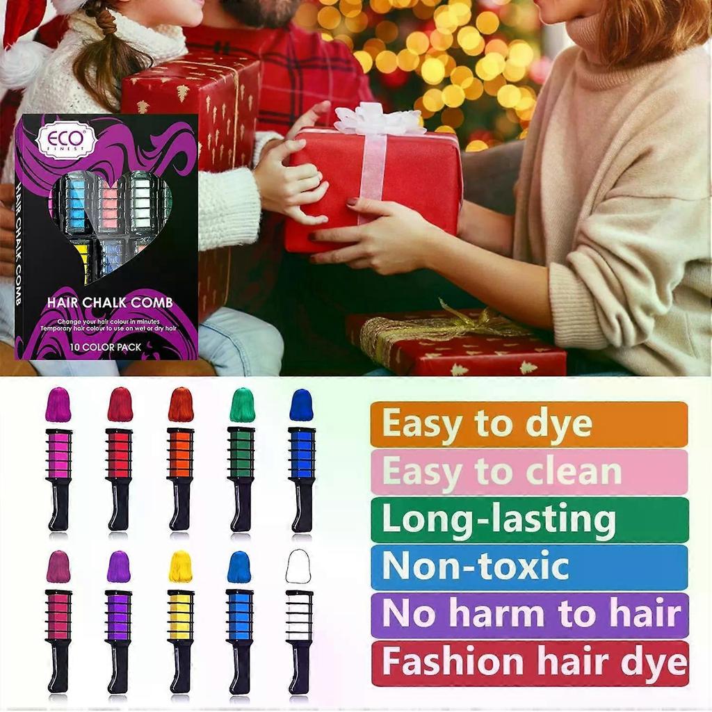 10 Color Temporary Hair Chalk Comb Set, Washable Hair Dye for Girls Kids Gifts On Birthday Cosplay Party for Age 4 5 6 7 8 9 10 12 13