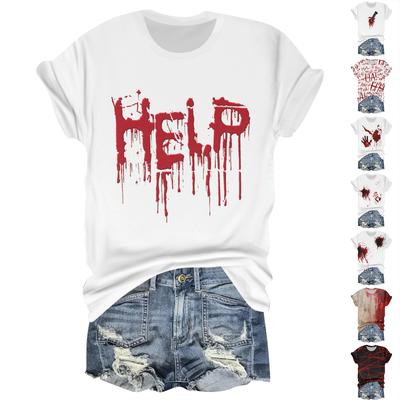 T-shirt à manches courtes pour femmes, décontracté, à col rond et imprimé d'Halloween