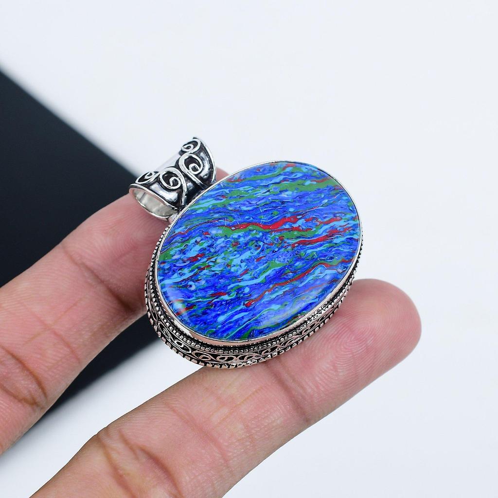 Natural Rainbow Clacilika Gemstone Silver Pendant in 925 Sterling Silver - Handmade Oval Design, Everyday Wear Jewelry Mother's Day Gift