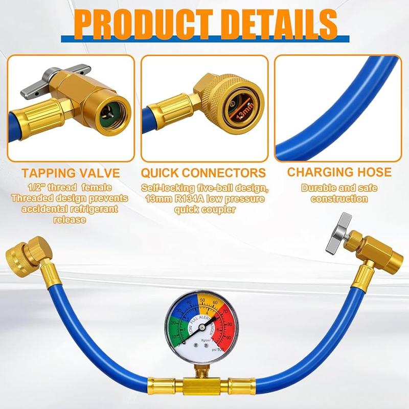 R134A Air Conditioning Refrigerant Charging Hose with Gauge Fits for Car AC Air Conditioning Refrigerant Charging Tool