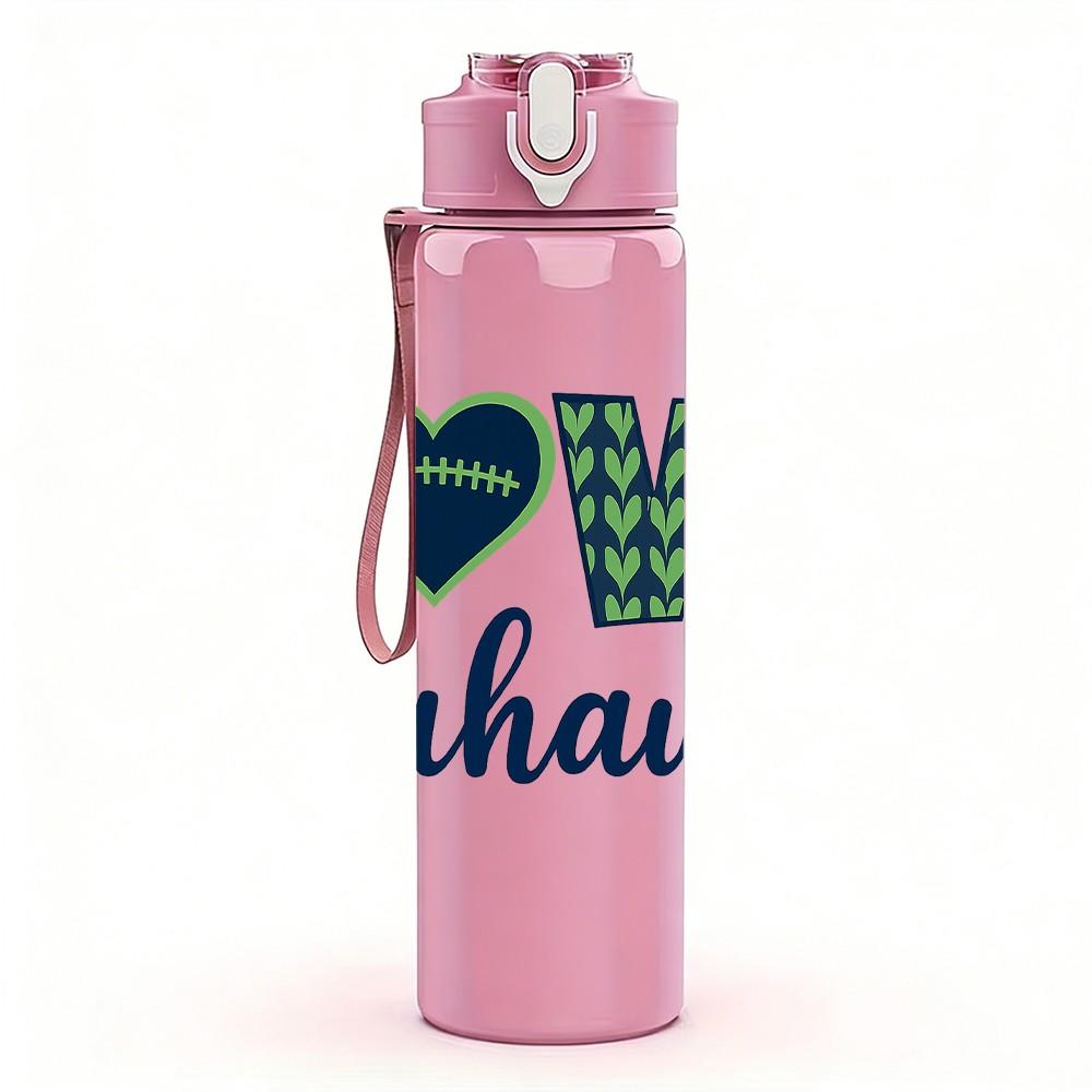 1PC Love Seahawks Football Logo 750ml Color Plastic Sports Water Bottle Leakproof Flip Straw Lid Suitable for Sports Office Home Use