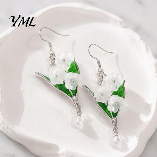 Flower Drop Earrings 1 Pair Valley Floral Earrings, Dangle with Bohemian Style Faux Pearl Charm, Jewelry Gifts for Bridal Wedding Spring Party
