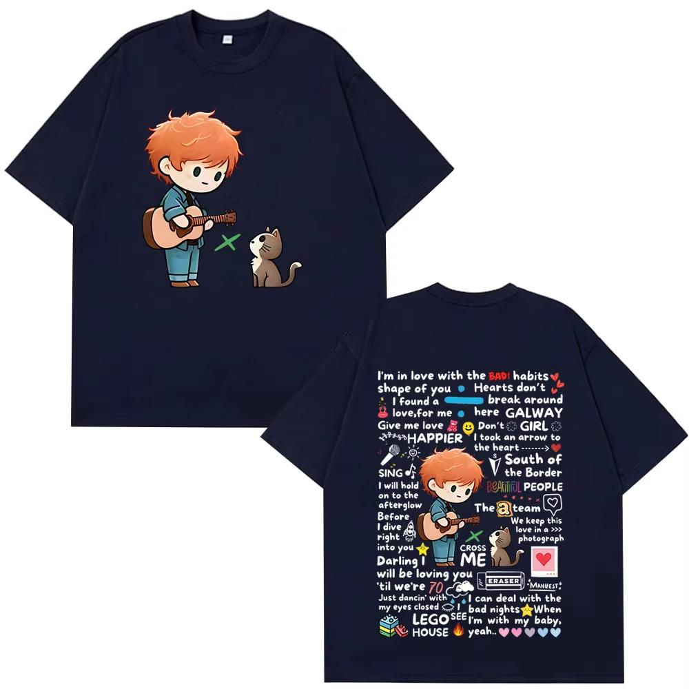 Vintage T-Shirt Ed Sheeran Europatournee 2026 Graffiti Muster T-Shirts Unisex Damen Baumwolle Kurzarm Oversized Mode T-Shirts