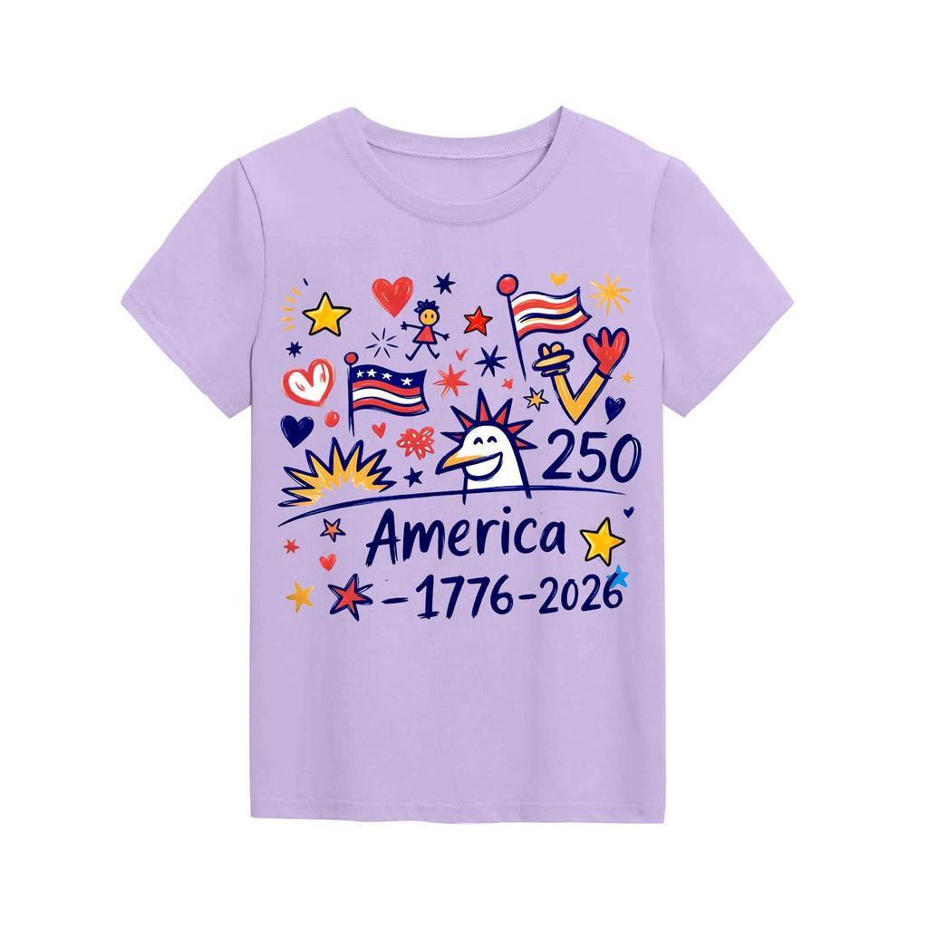Fashionable Round Neck Short Sleeve Work Clothes Printed Tops For KID Summer Tops