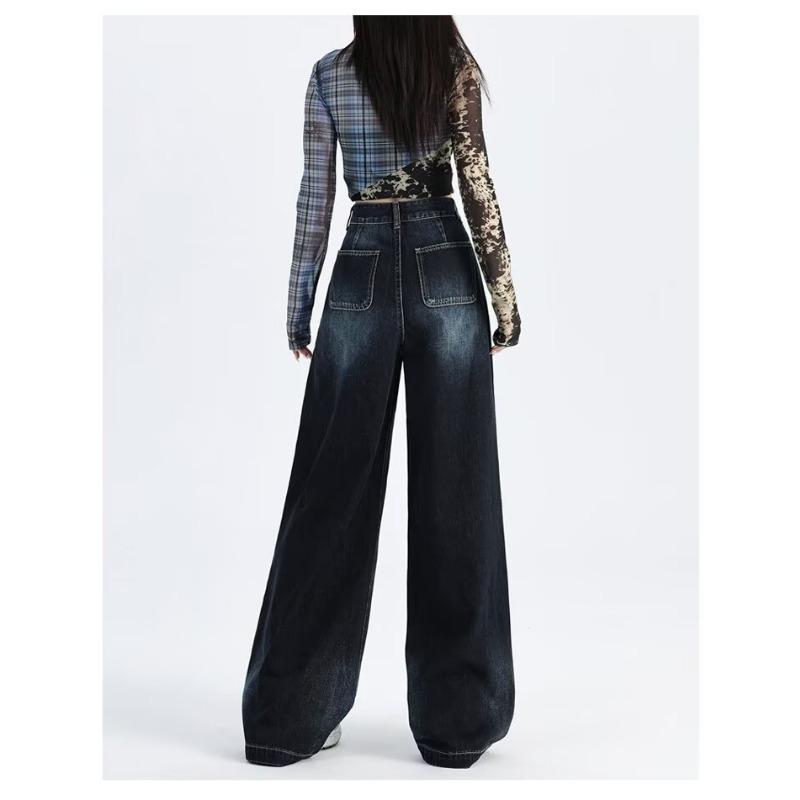 Autumn Winter High Waist Wide Leg Jeans Women Loose Casual Vintage Denim Pants All-match Straight Trousers