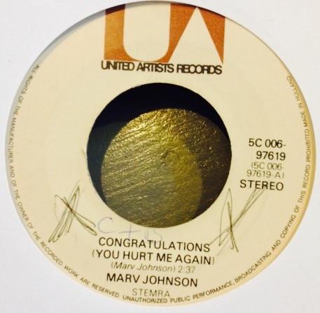 

7inch Record MARV JOHNSON Congratulations You Hurt Me Again 5C00697619 United Artists Holland SoulFunk Used