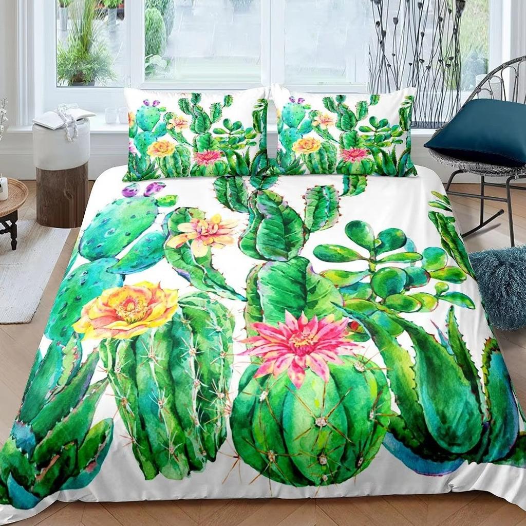 Green Cactus Down Comforter Set Bedding Set 3-piece Duvet Cover Set