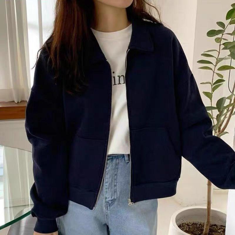 

Кардиган-толстовка на двойной молнии, женский дизайн, куртка с длинным рукавом, осенне-зимний короткий топ M темно-синий