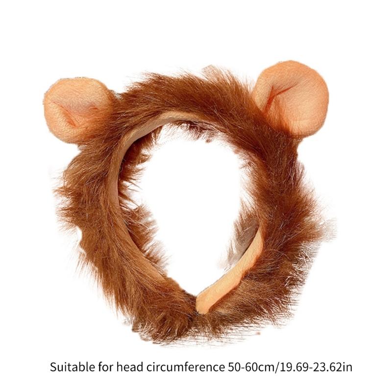 Funny 3D Lion Ear Plush Headband Cute Cartoon Hairhoop Female Dress Up Hairband