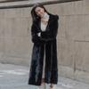 Faux Fur Long Coats Women Hoodies Oversize Long Sleeve Button Lady Elegant Jacket with Belt Winter Warmer Female New Fashion