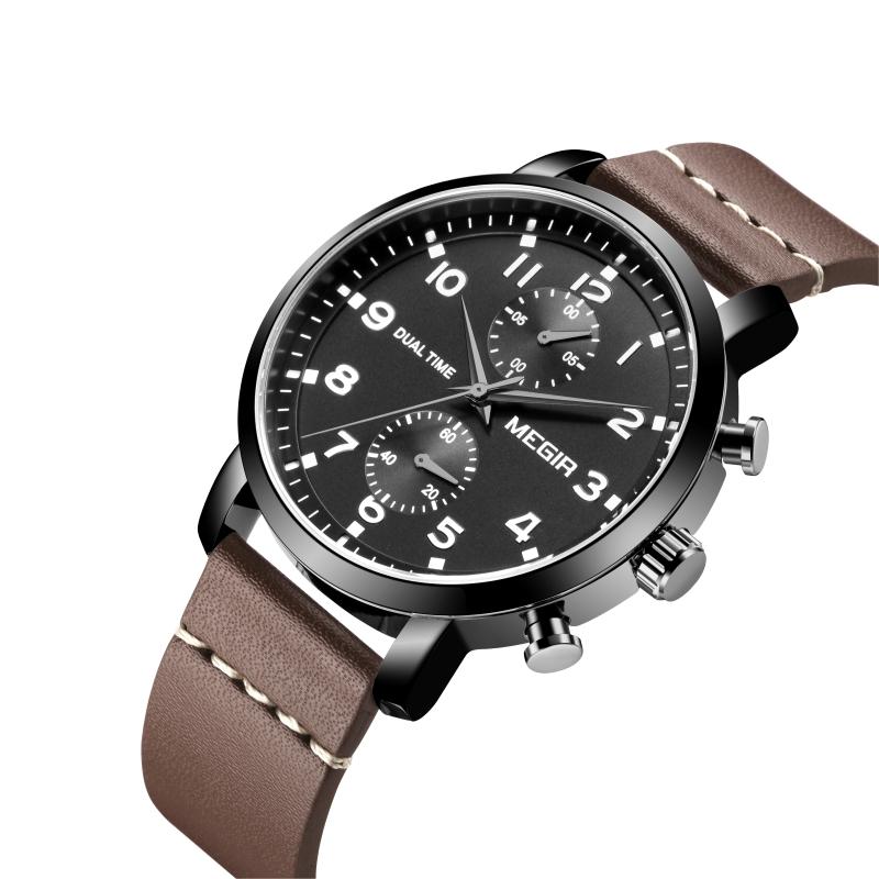 Relojes Hombre Megir 2160 Luxury Chronograph Quartz Watches Custom Logo Leather Men Wrist Watch