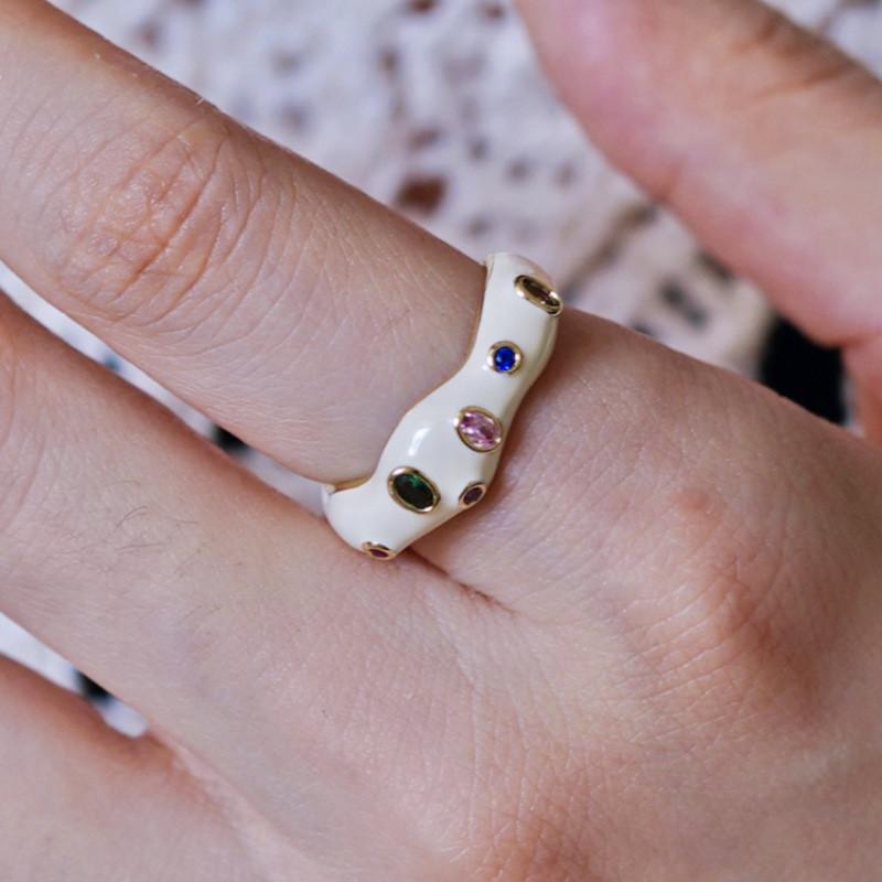 Crafted Beautifully Adjustable Copper Ring With Radiant Rainbow Colors For Womens Style