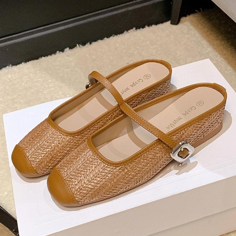 

Fashion Retro Hollow Woven Flat Slippers Women Fashion Round Toe Buckle Casual Shoes Comfort Non-slip Brand Designer Zapatos Para Mujer 40