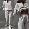 European-American Women's Thick Hoodie & Long Pants Two-Piece Set